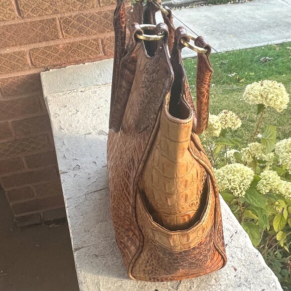 BRAHMIN Melbourne Toasted Almond Moc Croc Top Handles Shoulder Bag Hobo Rare - Picture 4 of 10